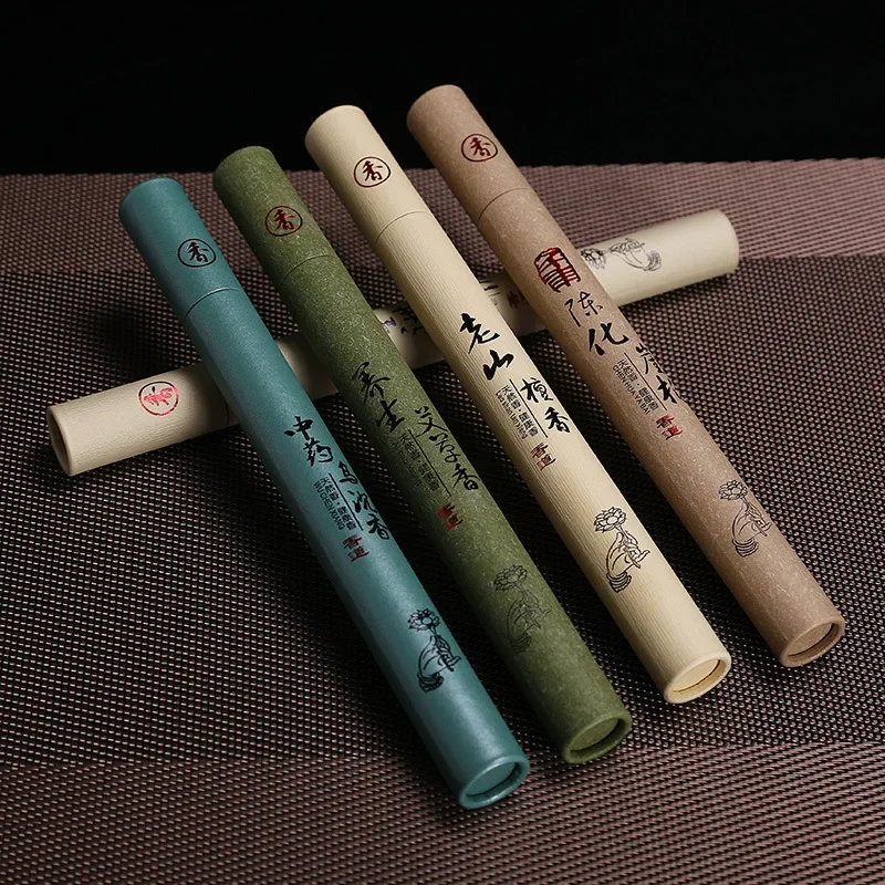 1Box Sandalwood / Agarwood / Mugwort / Cliff Cypress Incense Sticks With 1 Metal Incense Burner for Simple Home Decor