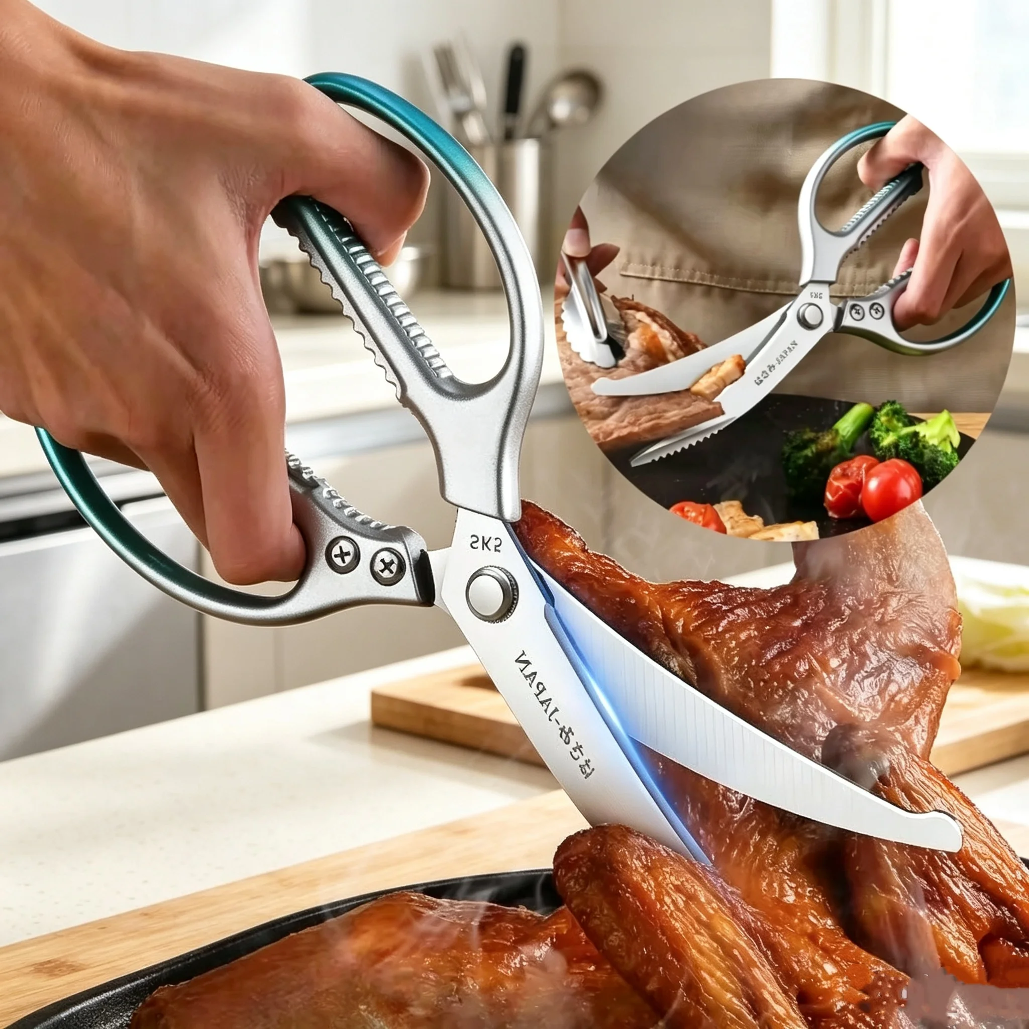 Stainless Steel Kitchen Scissors Blue Gradient Kitchen Scissors Chicken Duck Fish Bone Kitchen Tools Outdoor Barbecue Scissors