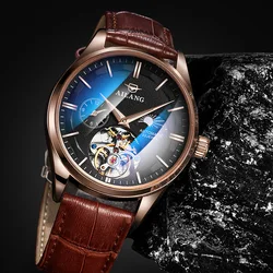 AILANG Luxury Tourbillon Watch for Men Leather Waterproof Luminous Fashion Moon Phase Mechanical Watches Mens Relogio Masculino