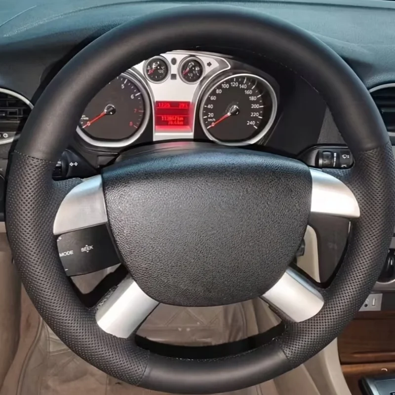 

Индивидуальный чехол на руль из кожи ручной работы с защитой от скольжения для Ford Focus 2, C-MAX, Kuga – аксессуары для автомобиля