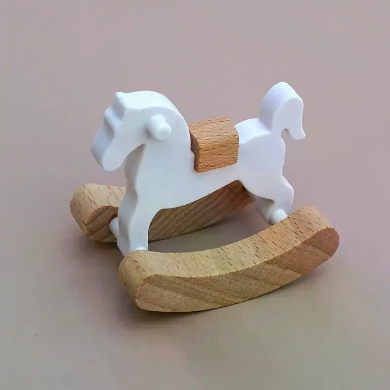 Mini Wooden Horse Toy Model Simple Small Rocking Horse Doll Decor Accessories Dollhouse Ornaments Home Decor