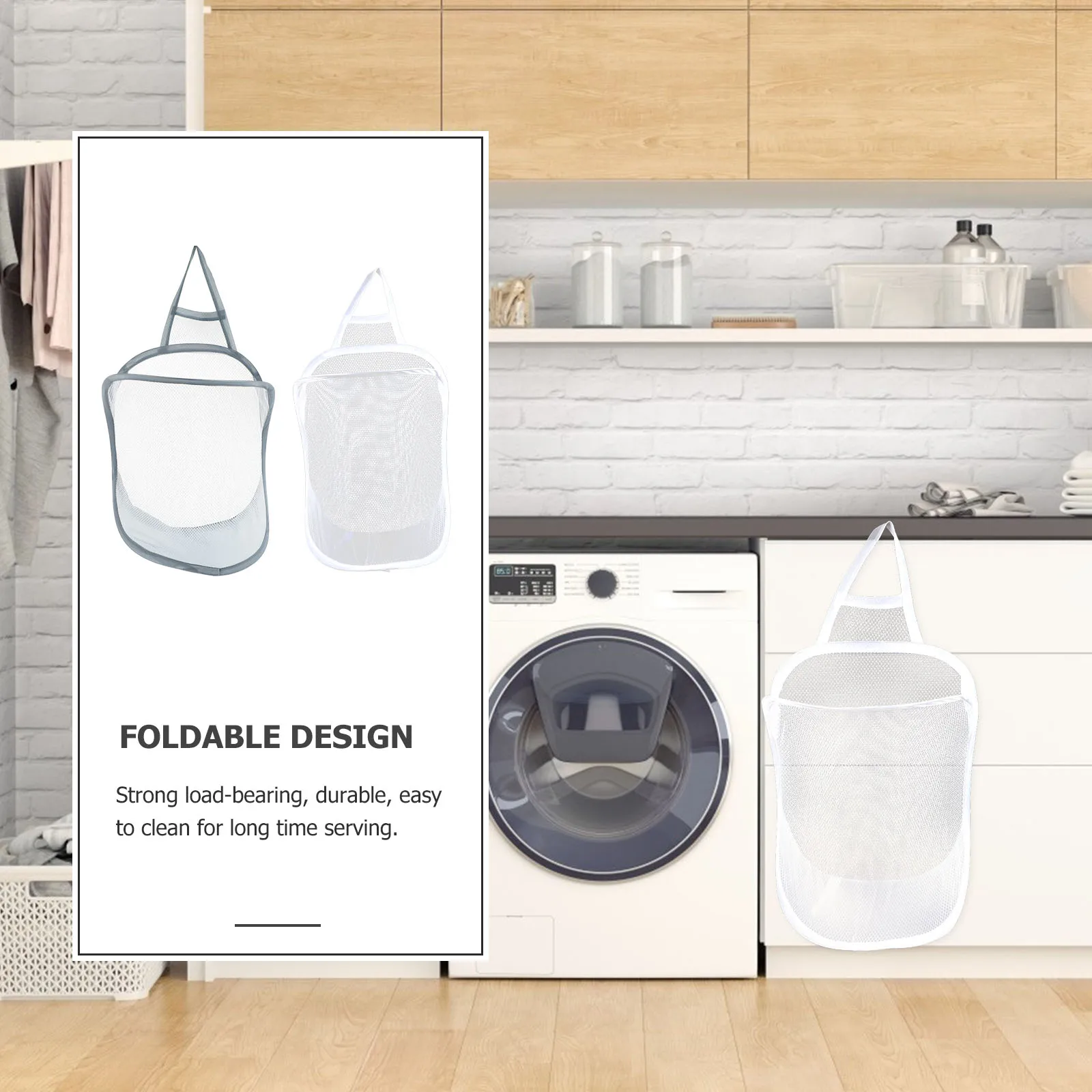 

2 Pcs Hanging Storage Bag Laundry Basket Clothes Fold Wall Steel Ring Foldable Collapssible Organizer Dirty