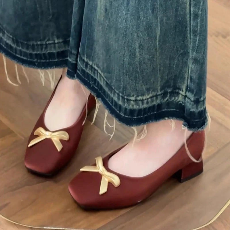 

Bow Mary Jane Women High Heels Shoes New Elegant Shallow Shoes Woman 2026 Spring Dress Shoes Chunky Pumps Fashion Zapatos Femme