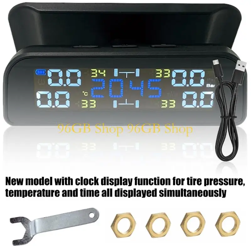 

96GB Real Time Tire Pressure Monitoring System Solar USB Rechargeable Waterproof Designs Pressure Test for Travel Trailers