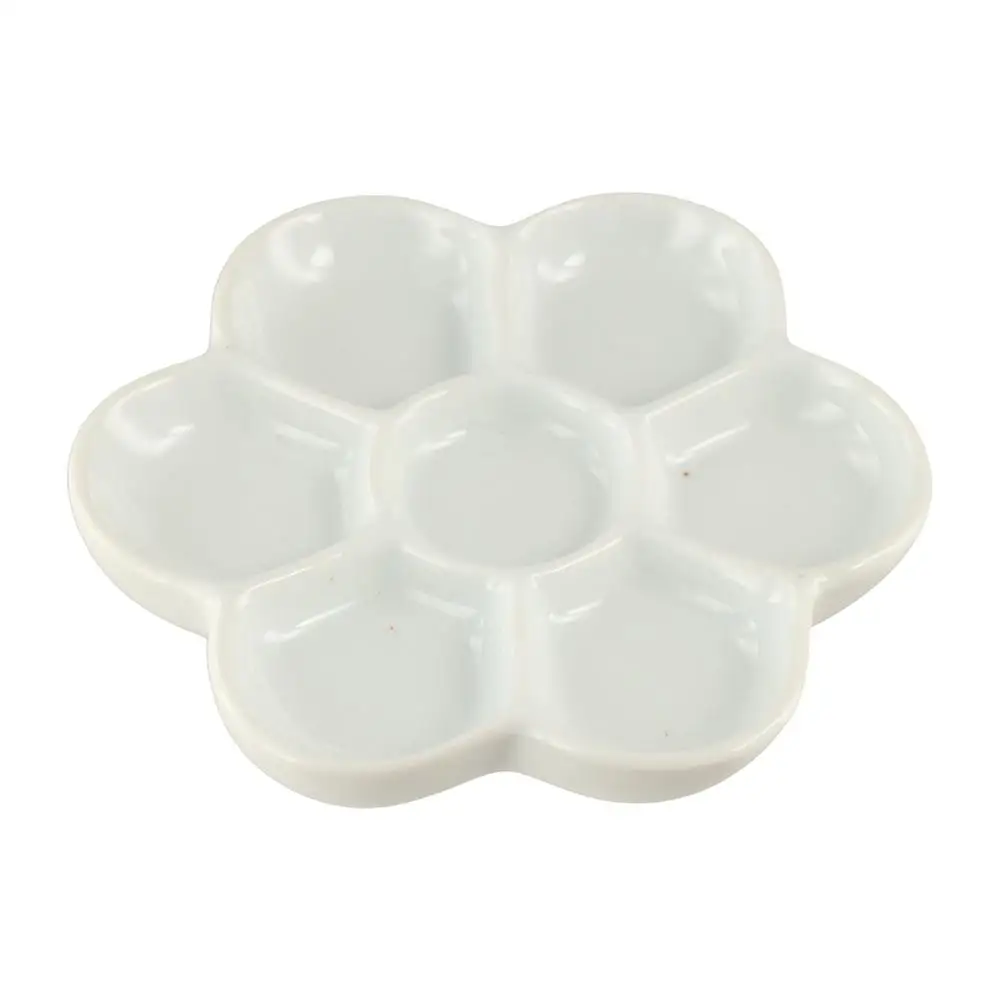 

6/7/8/9 Grids Ceramic Paint Palette Portable Reusable Porcelain Palette Round Shaped White Mixing Colour Tray for Artist