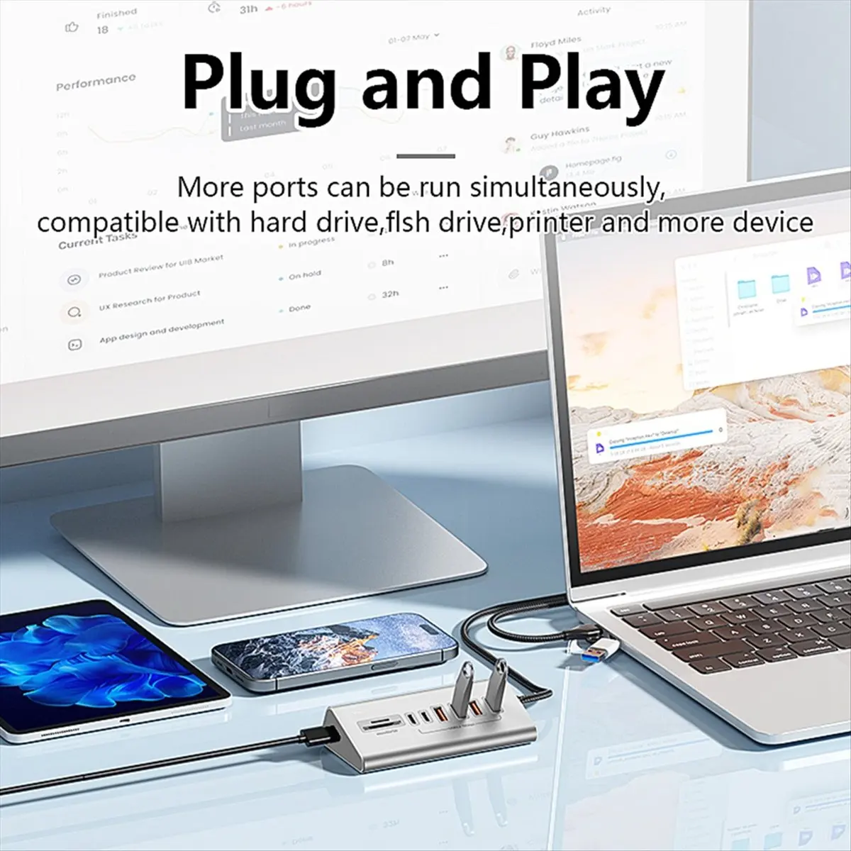 DT81 10Gbps USB 3.2 Docking Station USB Hub Type C Splitter with Card Reader Aluminum Alloy Multi Ports Switch for PC Laptop