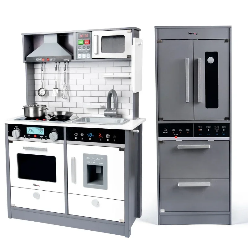 Kitchen Toys children kitchen play set white and gray large refrigerator cooking set