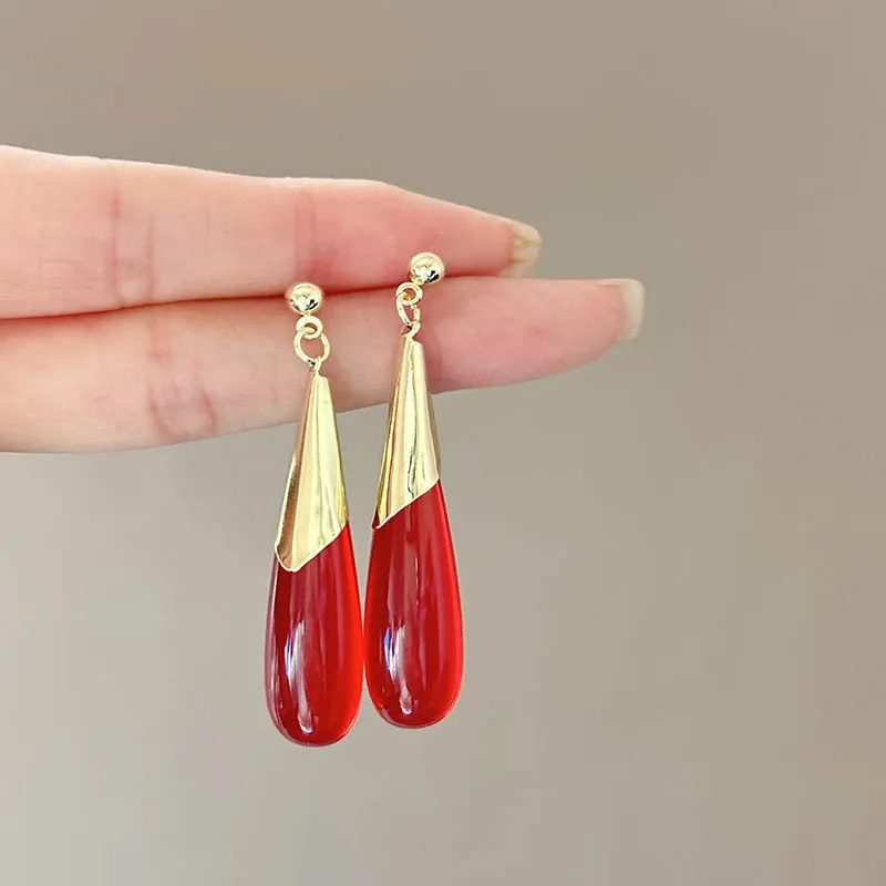 

925 Silver Needle retro red water drop pendant earrings, light luxury and high-end style ear studs, earrings and earrings
