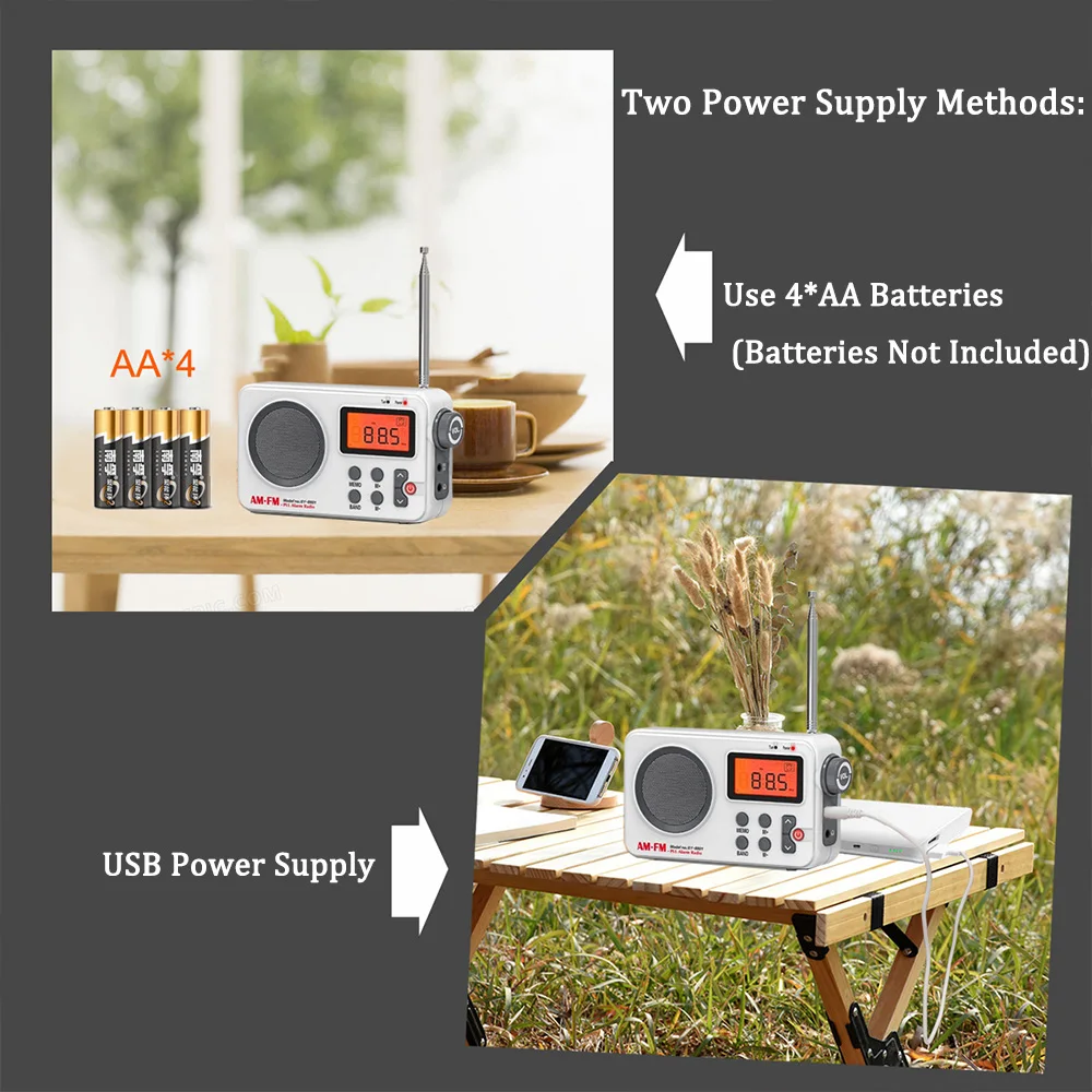 AM FM Radio Portable Radio With 3.5MM Earphone Plug Audio Receiver Stable Signal Radio Stretchable Antenna USB Battery Powered