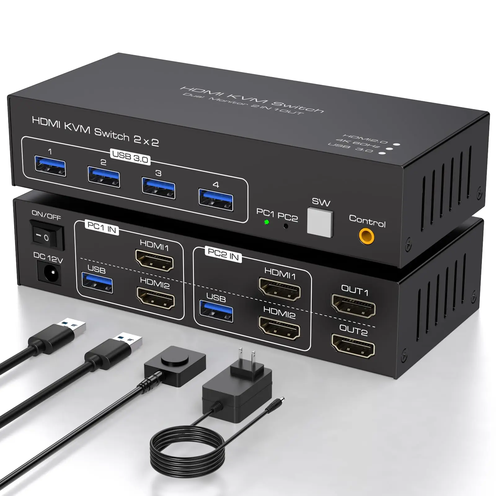 

4K при 60 Гц HDMI KVM-переключатель 2 монитора 2 компьютера, двойные мониторы USB- KVM-переключатели Share 4 устройства USB 3.0 Поддержка расширенного режима/копирования