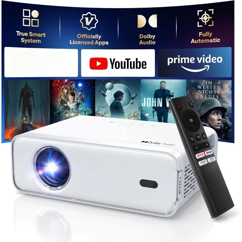 

Умный проектор EAZZE D1 с Wi-Fi и Bluetooth, Netflix с официальной лицензией, автофокусом и брелоком, аудио DoIby, зумом