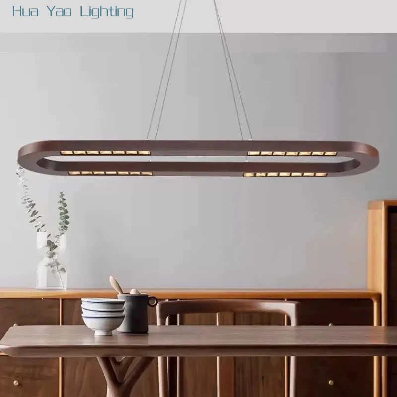 New Medieval-Style Solid Wood Circular Restaurant Chandelier Nordic Conference Room Table Optical Eye-Friendly Lighting Fixture