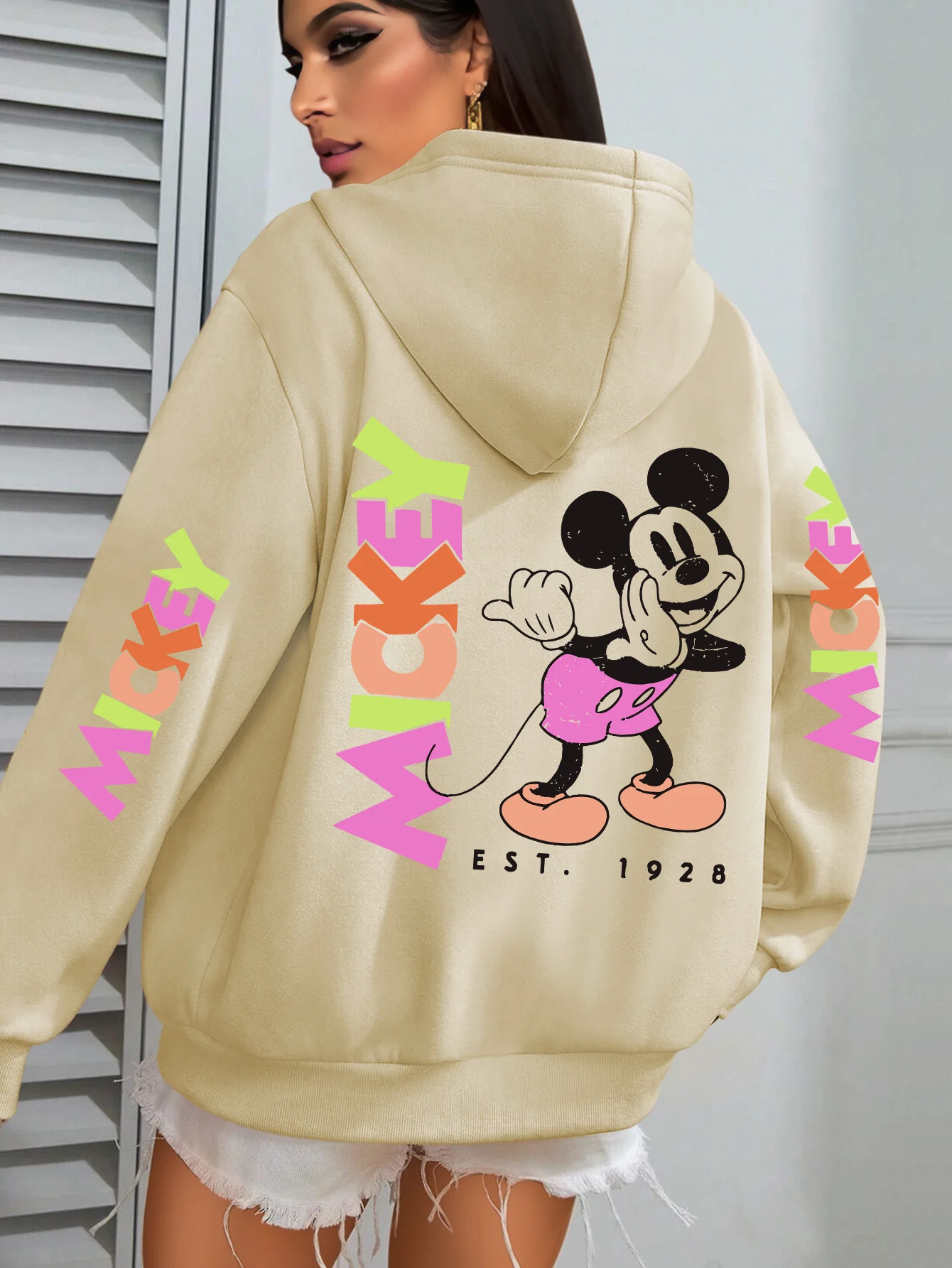 2025 الخريف والشتاء جديد الوزن الثقيل ديزني موضة الاتجاه بأكمام طويلة هوديي الشارع كلية نمط للجنسين الرجعية الراقية