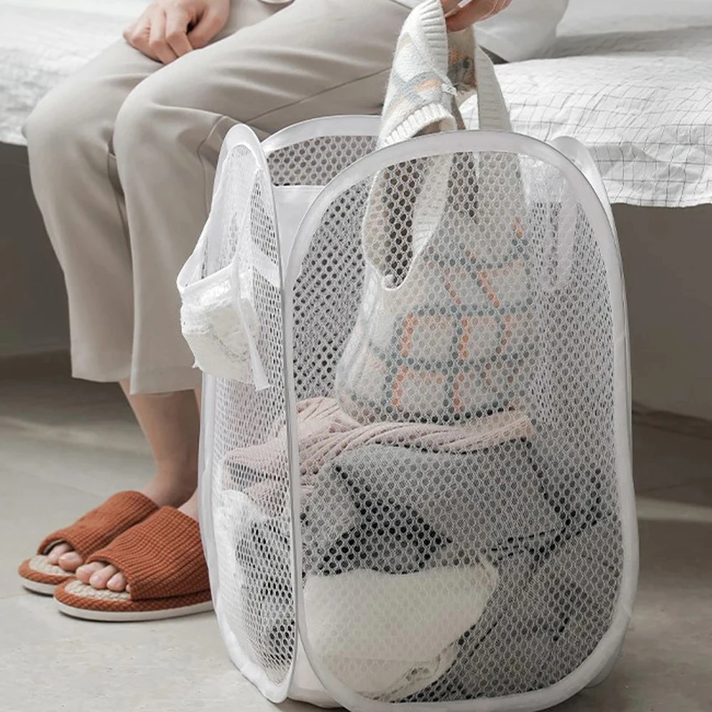 Mesh Foldable Dirty Clothes Basket Monochrome Simple Storage Basket Dirty Clothes Basket Household Laundry Basket Miscellaneous image 3