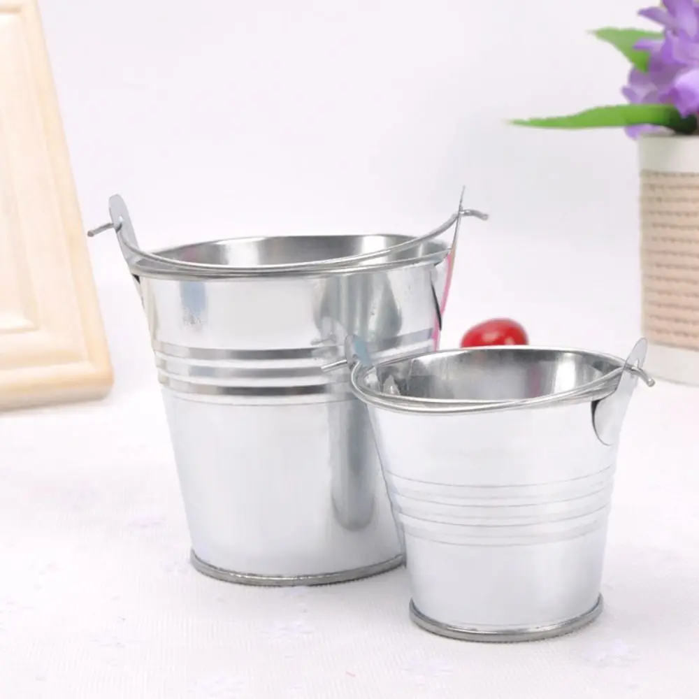 Wall Hanging Bucket Tinplate Iron Flower Pot Iron Art Hook Flower Barrel Miniatures Pastoral Mini Tinplate Water Bucket Home