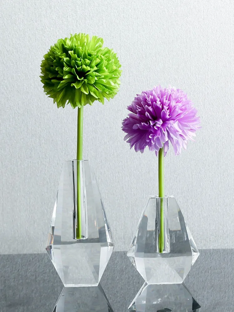 Minimalist Prism Crystal Glass Vase, Geometric Diamond Single‑Stem Decor Vase for Modern Home Tabletop Accent Decor