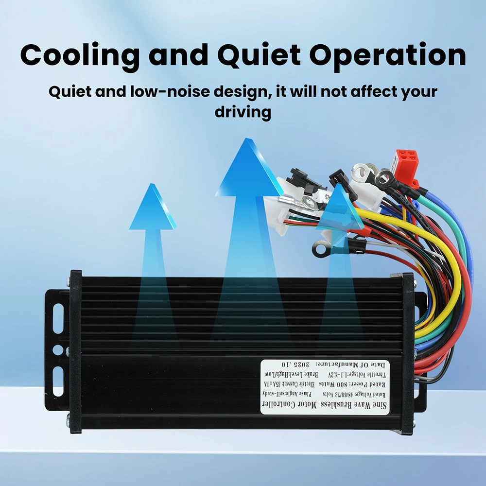 Sine Wave 800W 48-72V Brushless Motor Controller Triple-Mode Silent Design for Electric Scooters Skateboards and E-Bikes