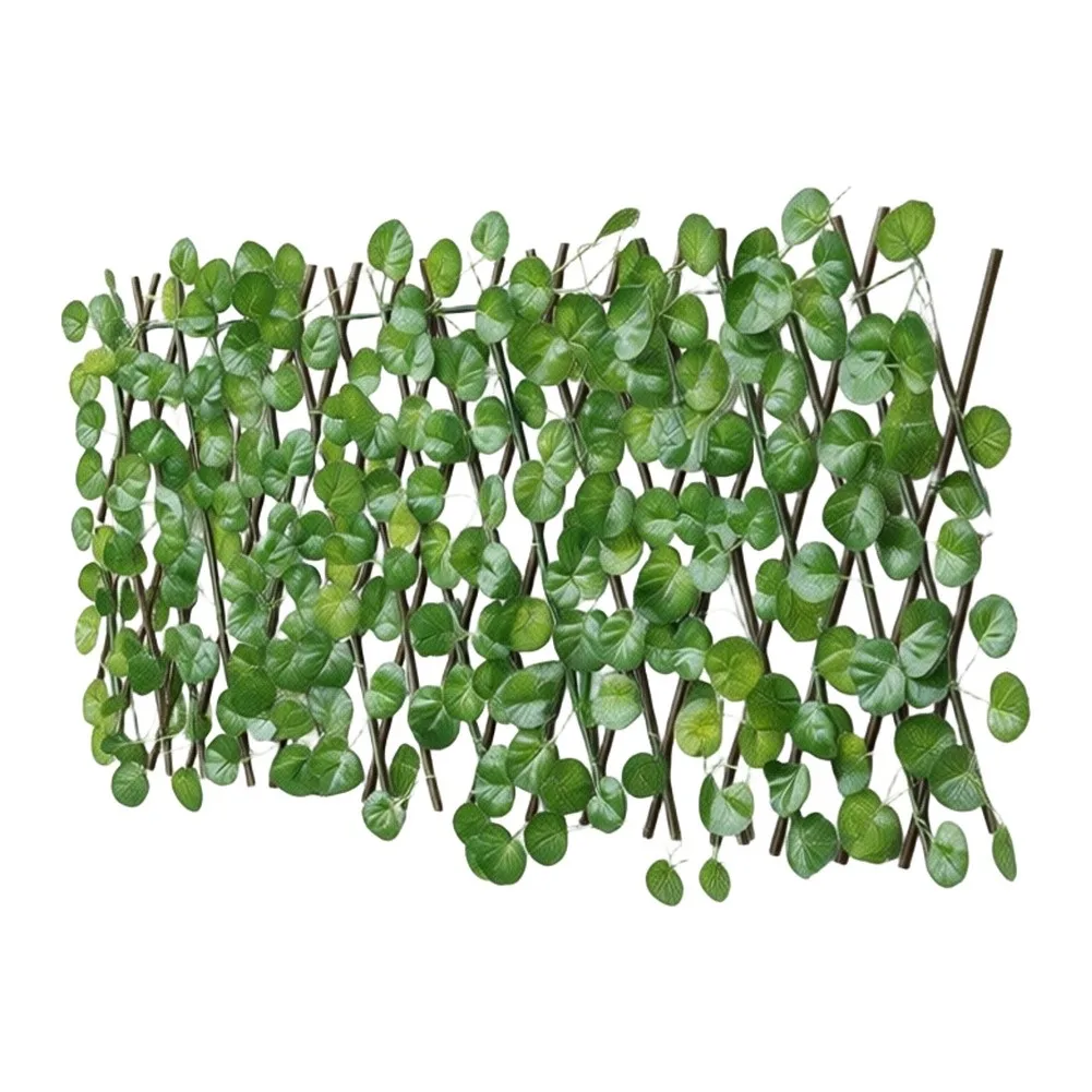For Outdoor Adjustable Artificial Fence for Patio Balcony Garden with Realistic Silk Foliage and Sturdy Wooden Trellis Framework