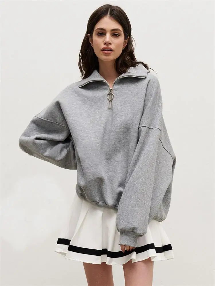 Women's Hoodie 2023 Autumn And Winter New Lapel Zipper British Fashion Casual Large Size Hoodie