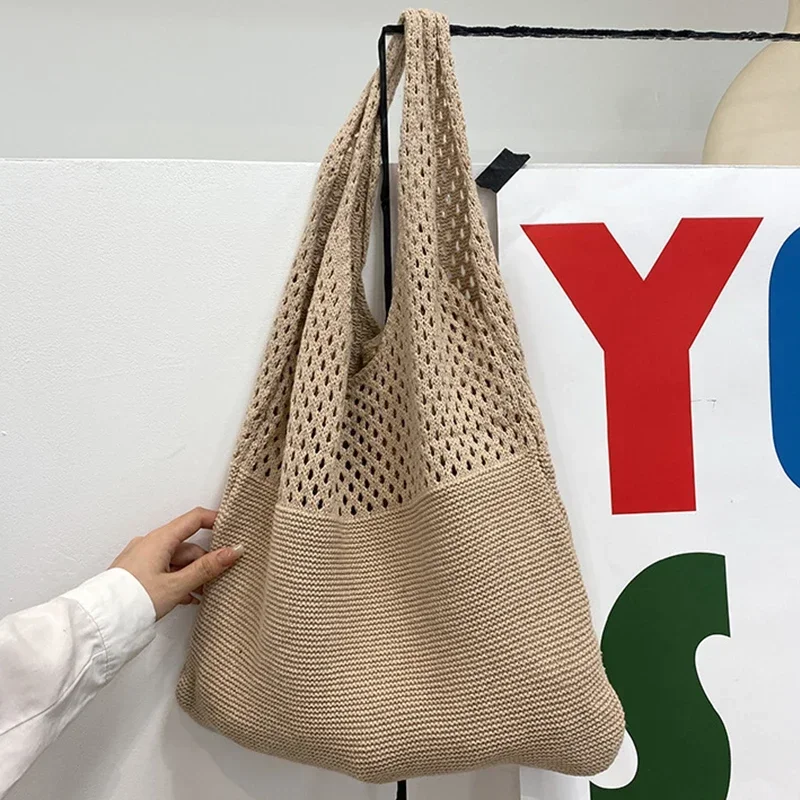 

Vintage Hollow Woven Underarm Shoulder Bag Knitted Handbag for Women Large Capacity Shopper Totes Ladies Summer Beach Travel Bag