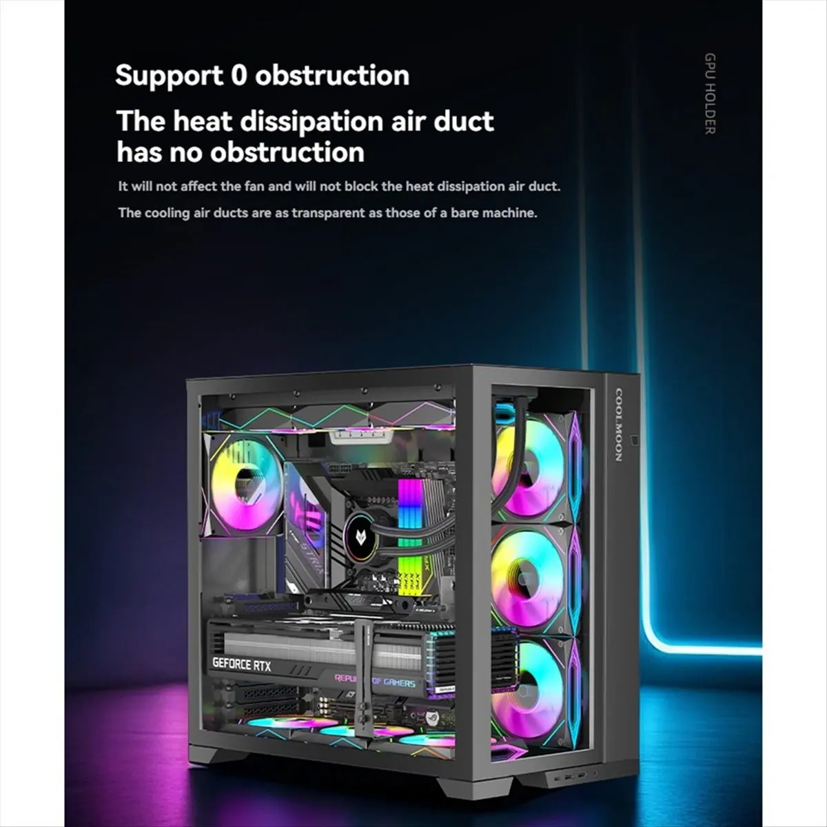 SCLS  Aluminum GPU Brace Adjustable Graphics Card GPU Holder for Vertical GPU in PC Case Universal Black