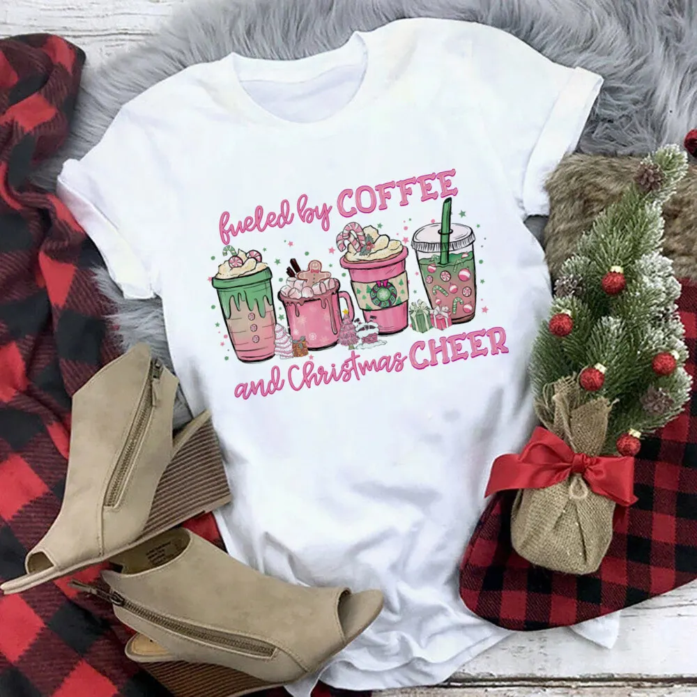 Camisa de café navideña de pan de jengibre para mujer, camiseta divertida con gráfico Happy Time, camisetas de Feliz Navidad para invierno, ropa para mujer