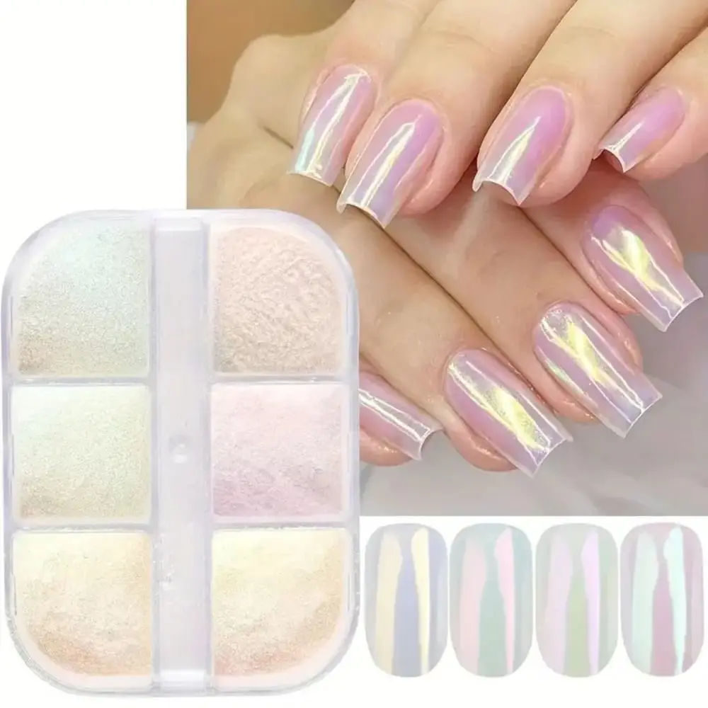 Shimmering Glittering Aurora Nail Powder Mirror Finish Sparkling Nail Pearl Powder Long-Lasting Holographic Designs