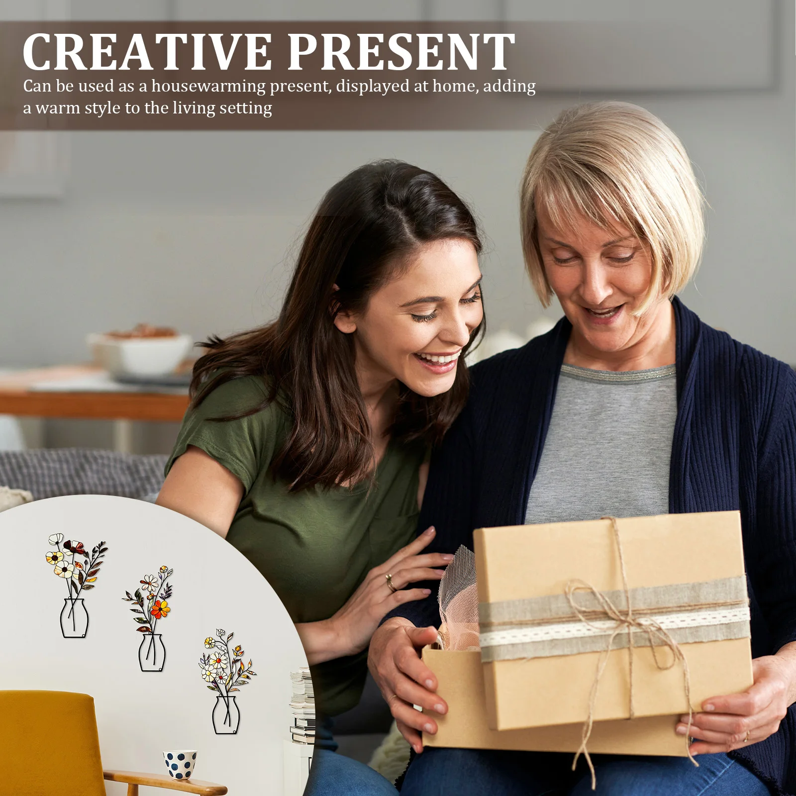 3개 세트 금속 꽃병 벽 장식 - 소박한 농가 스타일 장식 미니멀리스트 꽃 벽 펜던트 거실 침실 집들이 선물