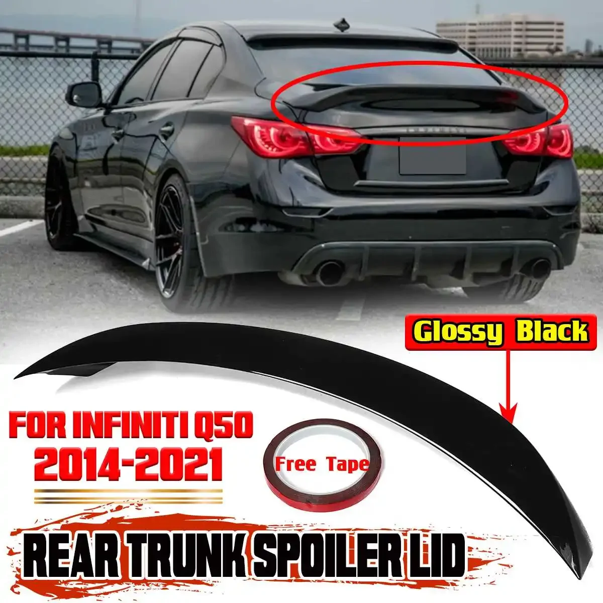 High Quality Car Rear Spoiler Wing Lip RS Style Car Tail Wing Rear Trunk Spoiler Lip Boot Wing Lip For Infiniti Q50 2014-2021