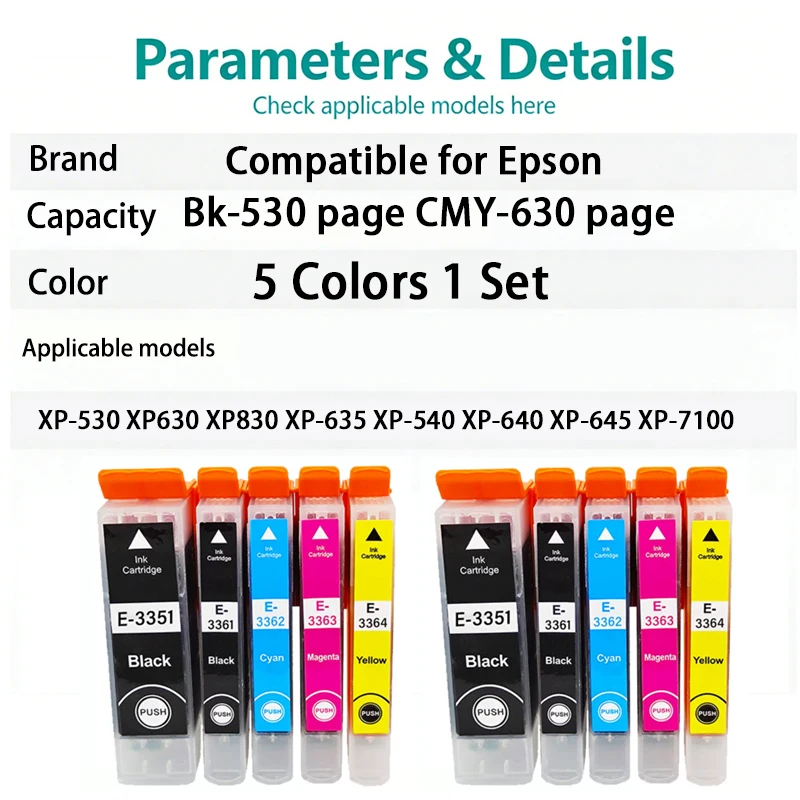 1-5 Sets 33XL T3351/T3361-T3364 Refill Ink Cartridge For Epson XP640 XP900 XP645 XP540 XP7100 XP830 XP630 XP530 Printer with ARC