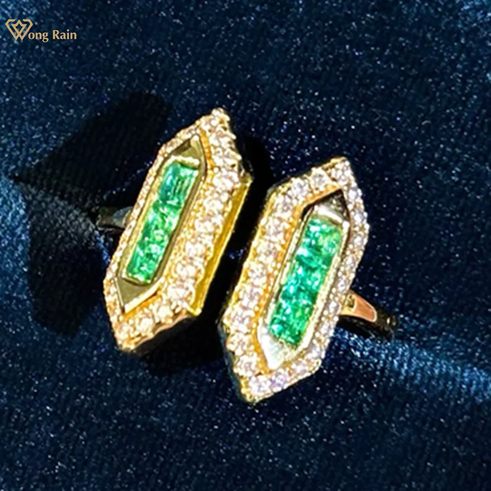 

Wong Rain Vintage 925 Sterling Silver Sparkling Princess Cut 2.5 MM Emerald High Carbon Diamond Gemstone Open Rings Fine Jewelry