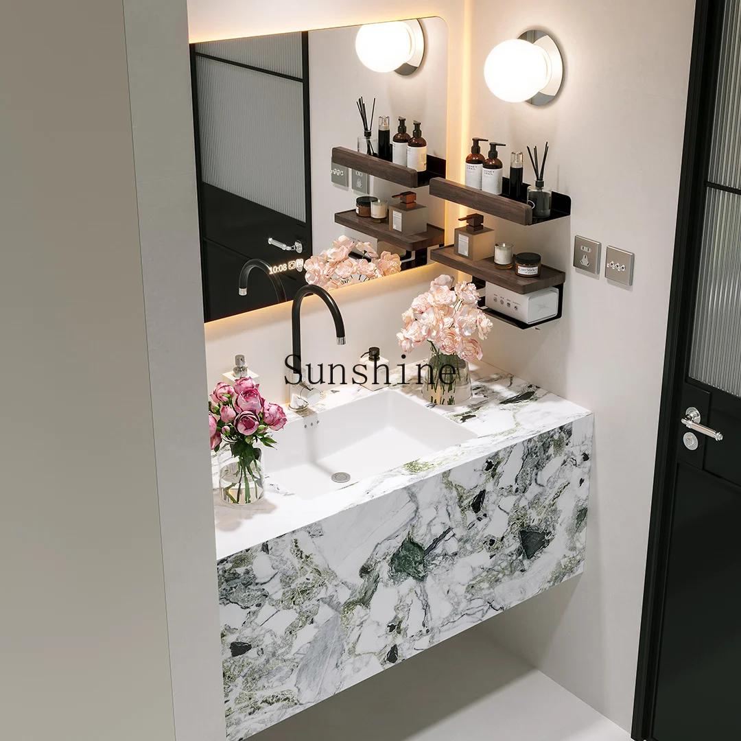 Slate seamless ceramic basin, bathroom cabinet combination, bathroom washstand, hot bending, custom
