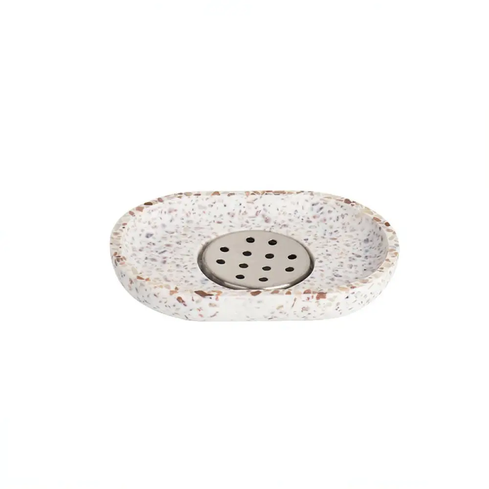Creative Terrazzo Soap Dish Oval Bathroom Soap Holder Non Slip Draining Soap Tray For Kitchen Washbasin Accessories
