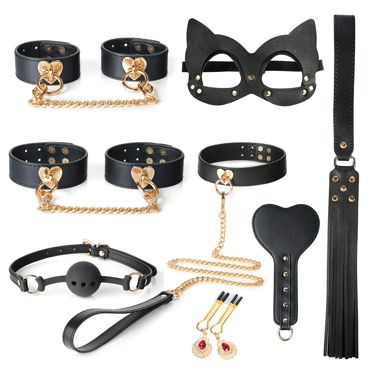 مجموعة عبودية جلدية مكونة من 8 قطع BDSM مع حافظة قيود ألعاب الجنس للبالغين معدات عبودية غريبة للأزواج