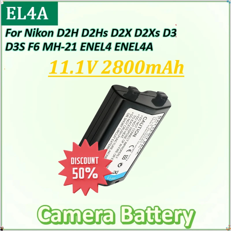 

For Nikon D2H D2Hs D2X D2Xs D3 D3S F6 MH-21 ENEL4 ENEL4A EN EL4A EN EL4 Battery New EN-EL4 EL4A 11.1V 2800mAh Camera Battery
