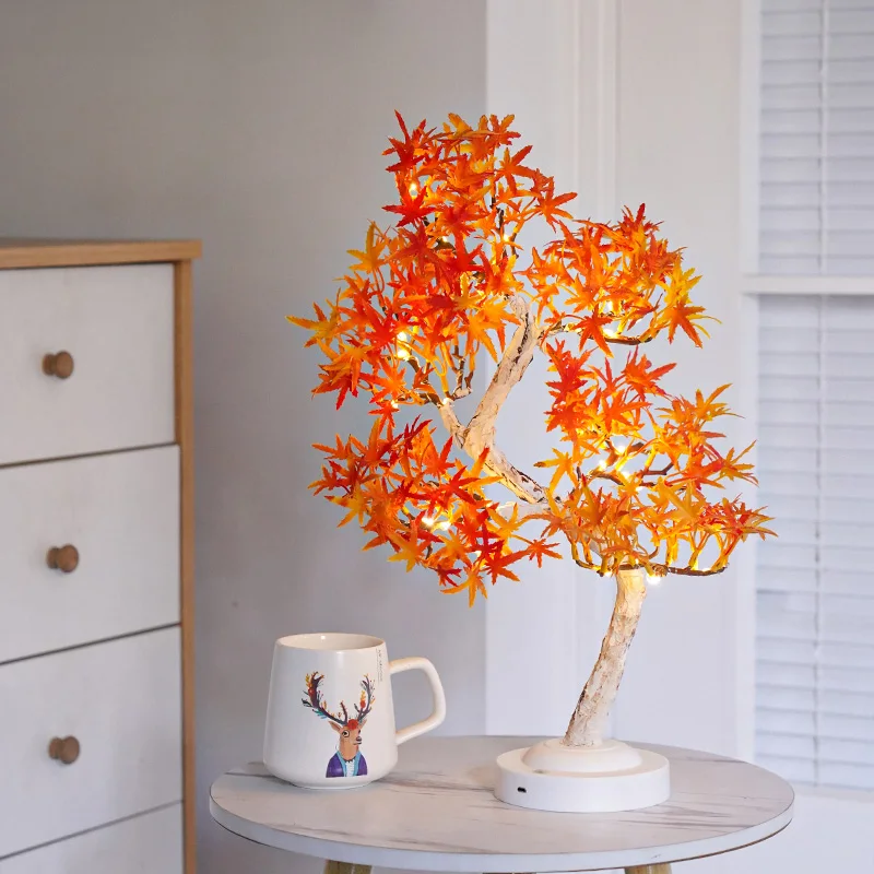 Artificial Bonsai Tree Lights Table Decor Maple Leaves Tree Fairy Lamp, Battery/USB Operated LED Night Light, for Christmas Fest