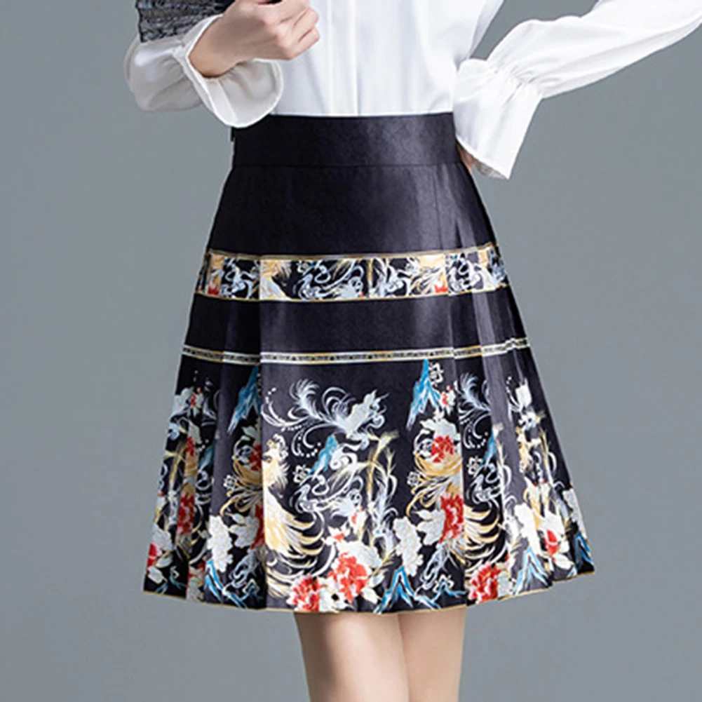 Women Skirt Women Dress Daily Holiday Half Skirt Hanfu High Waist Horse Face Skirt No Elasticity Printed Skirt