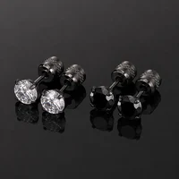 Boucles d'oreilles clous en acier titane avec zircone cubique 6 mm, strass, pour cartilage, piercing hélix, bijoux à visser, pour hommes et femmes, cadeau 3