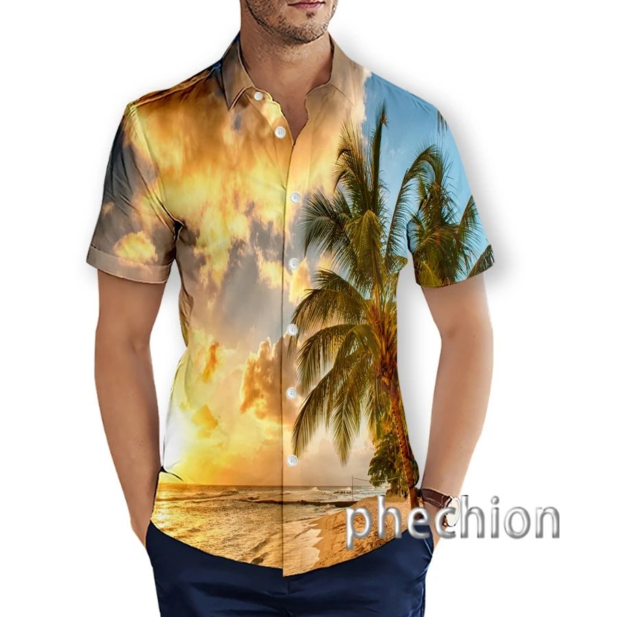 

Phechion New Fashion Men's Coconut Tree 3D Print Hwaiian Short Sleeve Beach Shirts T11