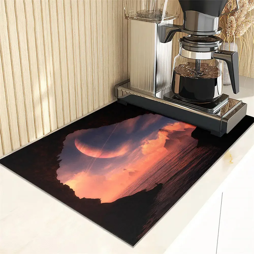 Coastal Cave Print Dish Drying Mat Super Absorbent Kitchen Counter Drain Pad Tableware Cup Bottle Sink Waterproof Non-slip Mats