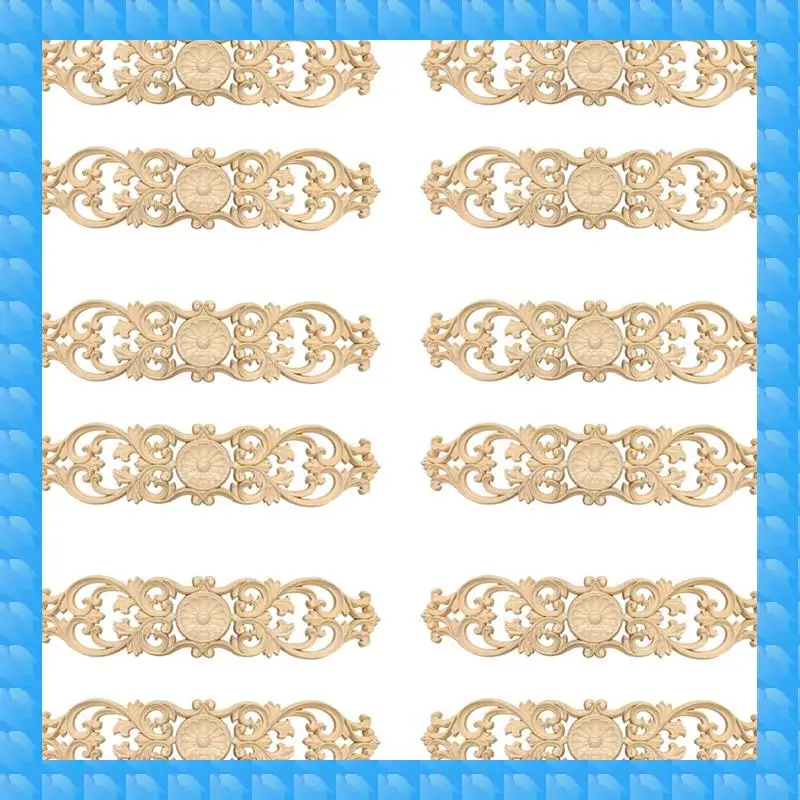 

ETRT 12Pcs 30Cmx7cm Woodcarving Decals Carved Corner Flower Home Decoration Cabinet Door Bed Decorative Patch