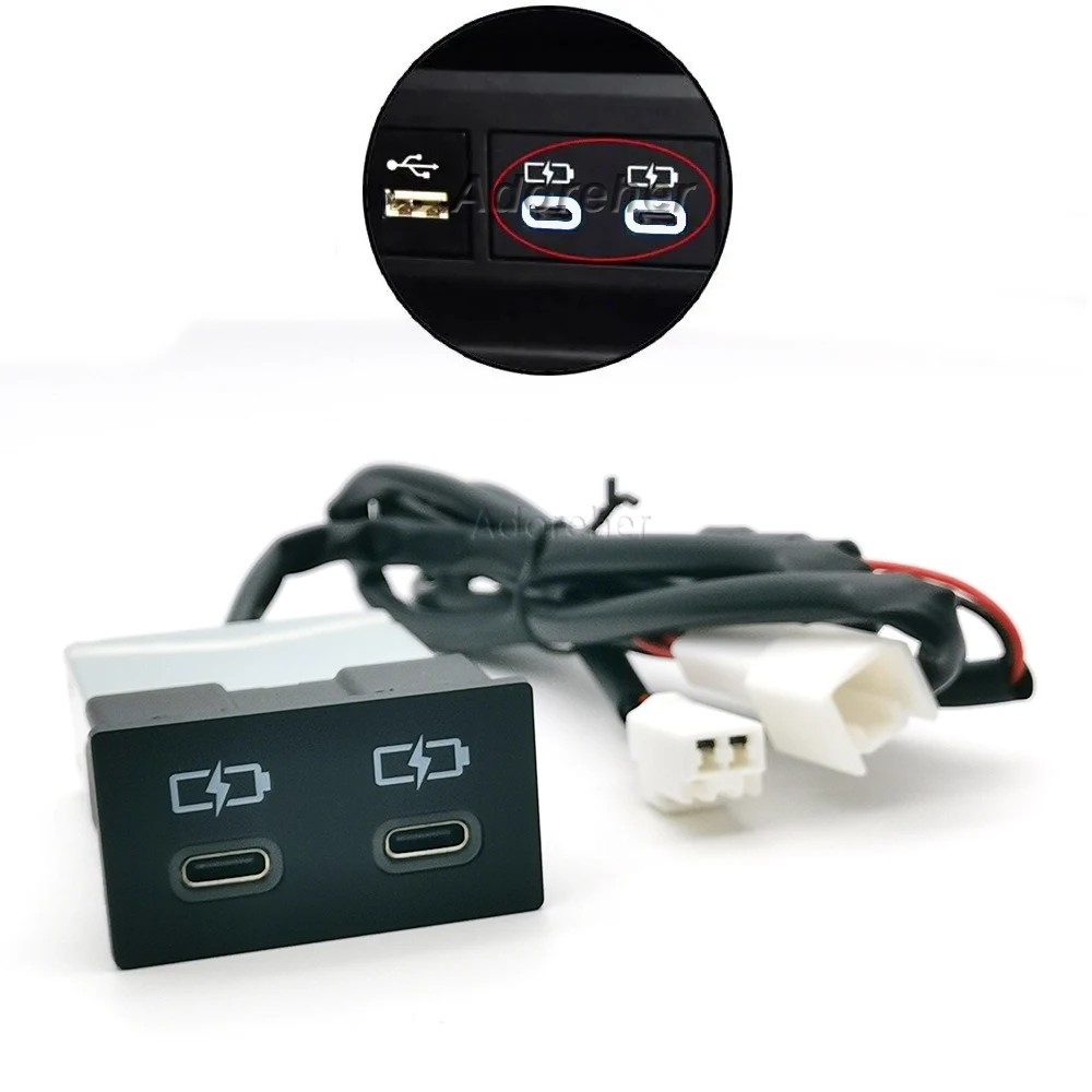 Car Charger Socket Dual USB PD Type C Charging Outlet Fuse Box Power Adapter for Toyota Camry Highlander Corolla RAV4 LEVIN