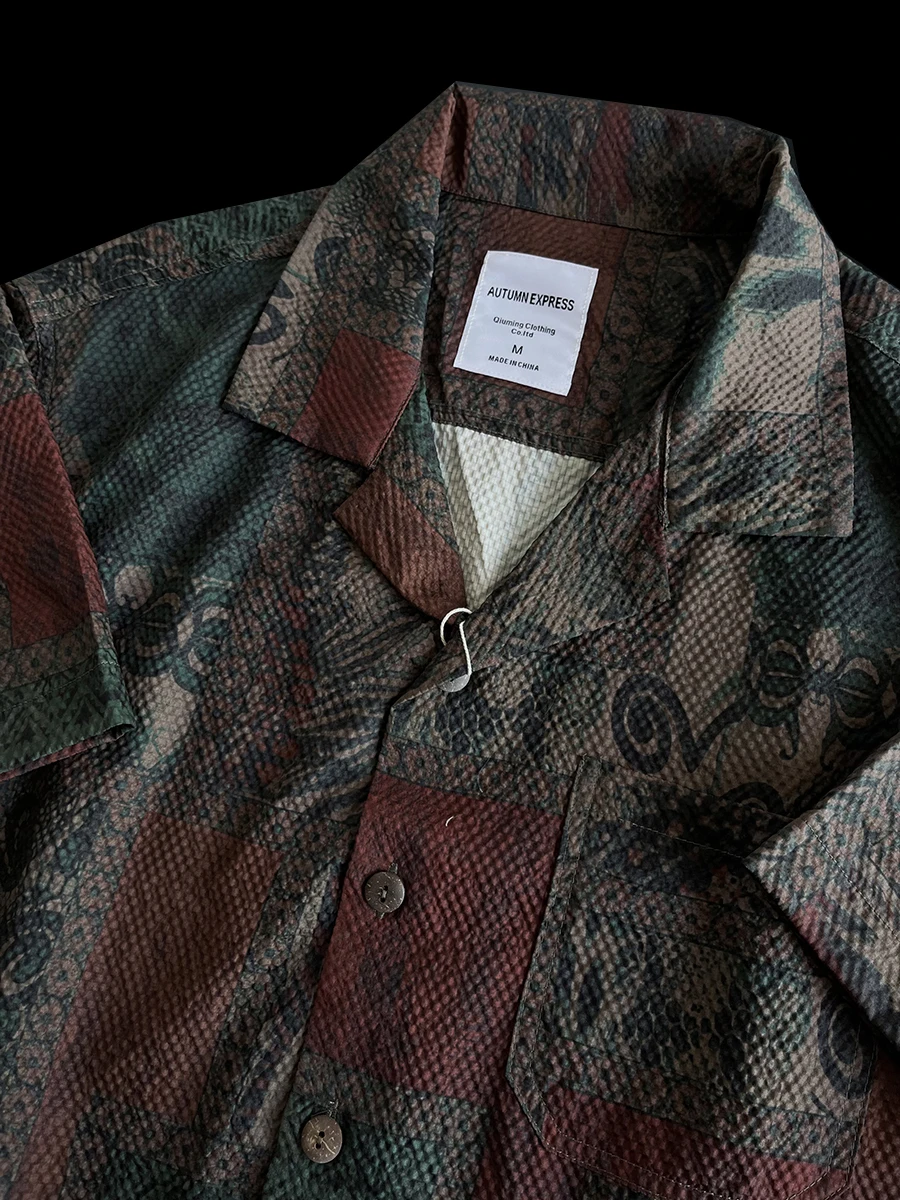 

Ретро-рубашка с кубинским воротником, короткий рукав, тонкая, летняя, свободного кроя, пляжная, мужская, модная, из полиэфирного волокна, с охлаждающим эффектом