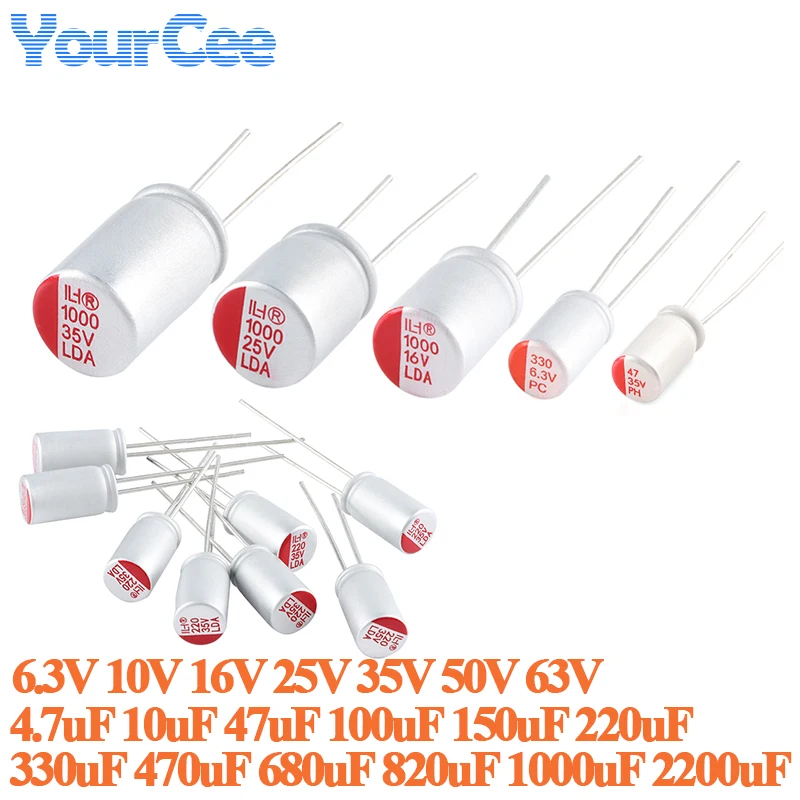 20pcs/5pcs DIP Solid Electrolytic Capacitor Super Low ESR 6.3V 10V 16V 25V 35V 50V 63V 470uF 330uF 220uF 100uF 47uF Capacitance
