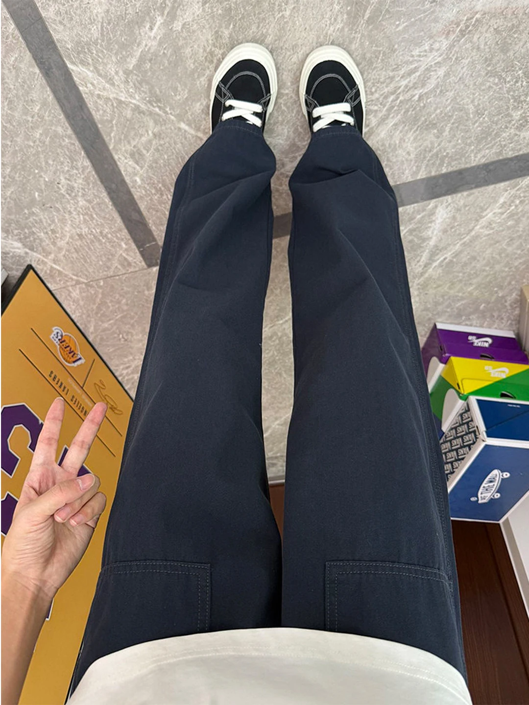 

American Sle Straight Leg Blue Jeans Men's Winter High Street Slimming Trousers Rise Leg Lengthening Straight Workwear Pants