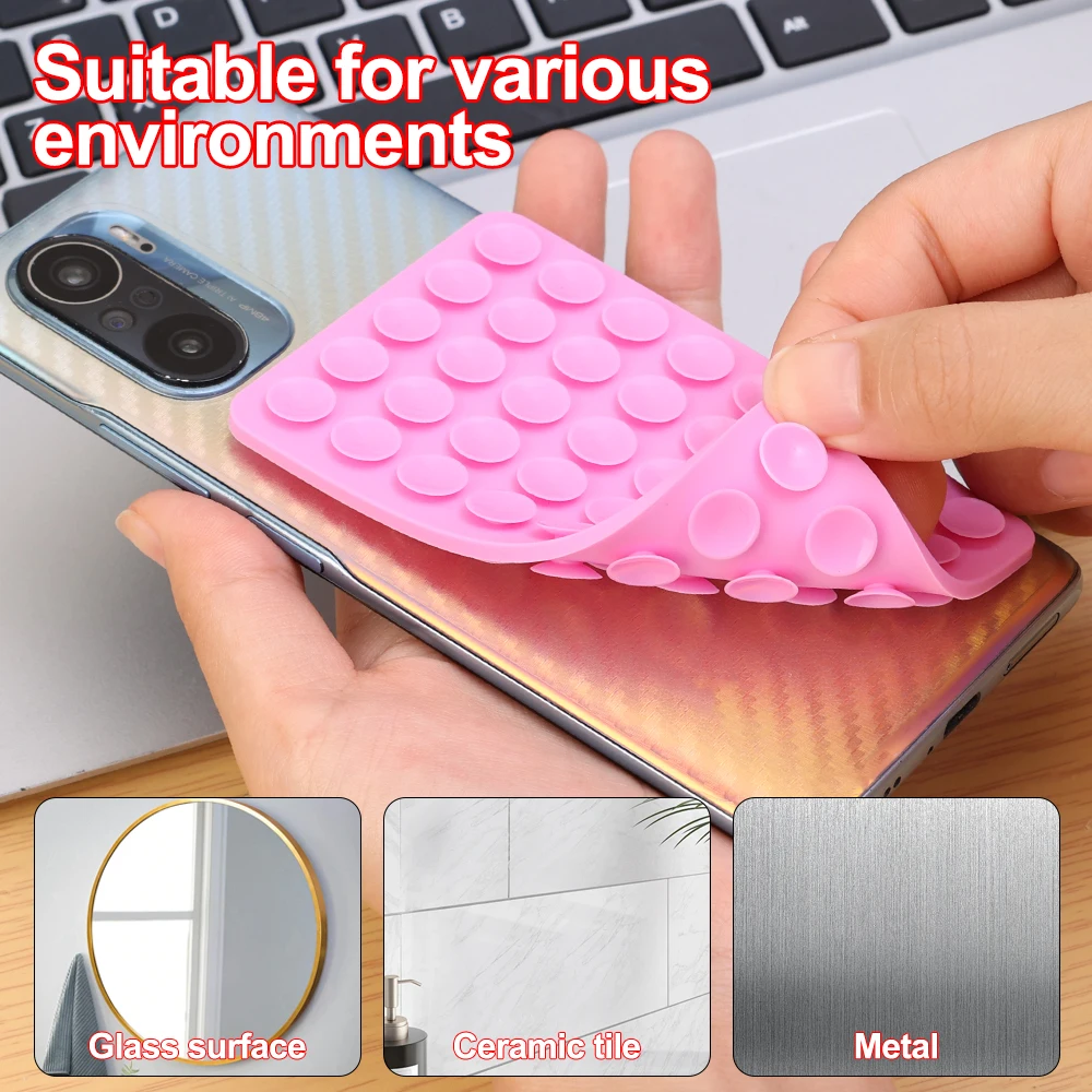 Silicone Suction Cup Phone Case Mount Double Sided Non Slip CellPhone Hands-Free Strong Grip Silicon Phone Holder on Wall Mirror