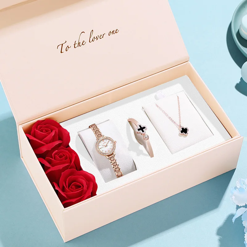 นาฬิกาผู้หญิง5Pcs ชุดแฟชั่น Diamond Dial นาฬิกาข้อมือควอตซ์นาฬิกาสุดหรูกันน้ำสุภาพสตรีนาฬิกาสวยงามนาฬิกาข้อมือ Kado Pacar