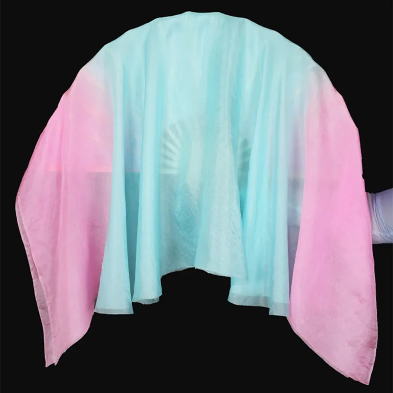 Peacock Blue Magic Pink Mixed Real Silk Veils 100% Silk Women Yangko Dance Fan Pair Two Layer Half Circle Light Dance Prop 76cm