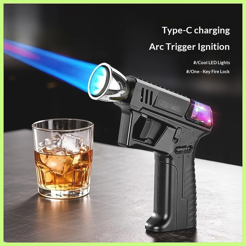 Gas electric integrated large caliber spray gun, cigar lighting, charcoal burning, moxibustion, blue flame windproof lighter