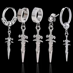 WKOUD-pendientes de acero inoxidable para mujer y hombre, aretes largos y únicos con forma de espada, Estilo Vintage, Punk, 1 par
